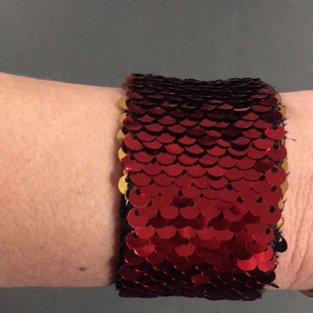 Red and Gold Sequin Snap Cuff Bracelet